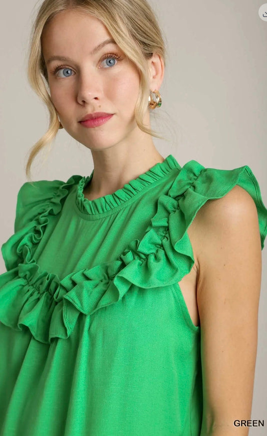 UMGEE Boxy Cut Ruffle Detailed Top with Back Button Keyhole