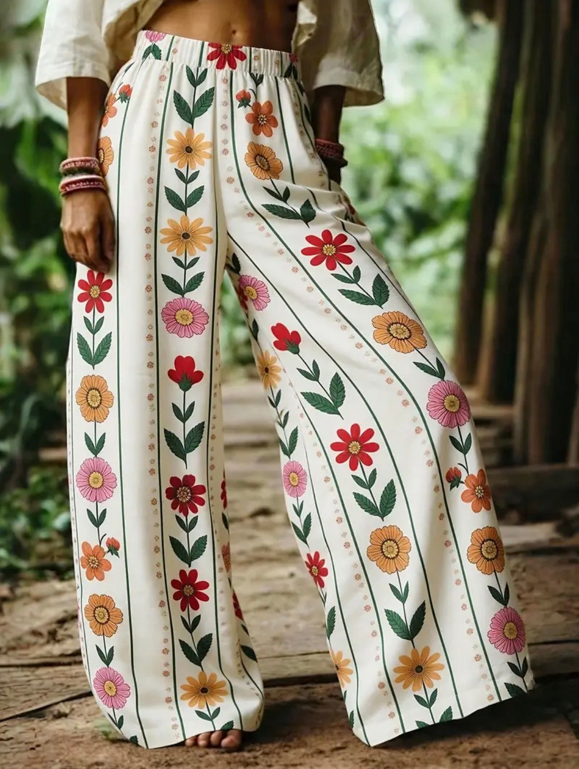 Floral And Stripe Pants
