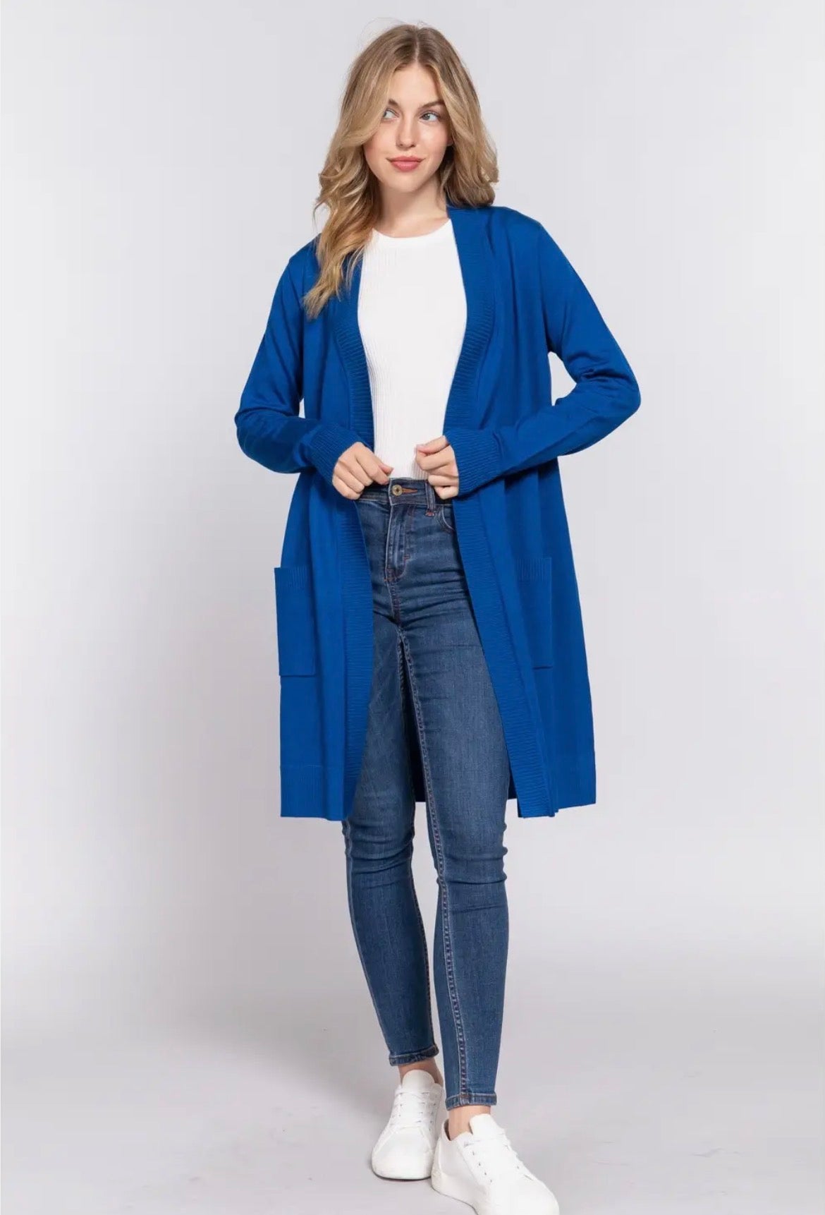 Long Sleeve Rib Banded Open Tunic Sweater Cardigan