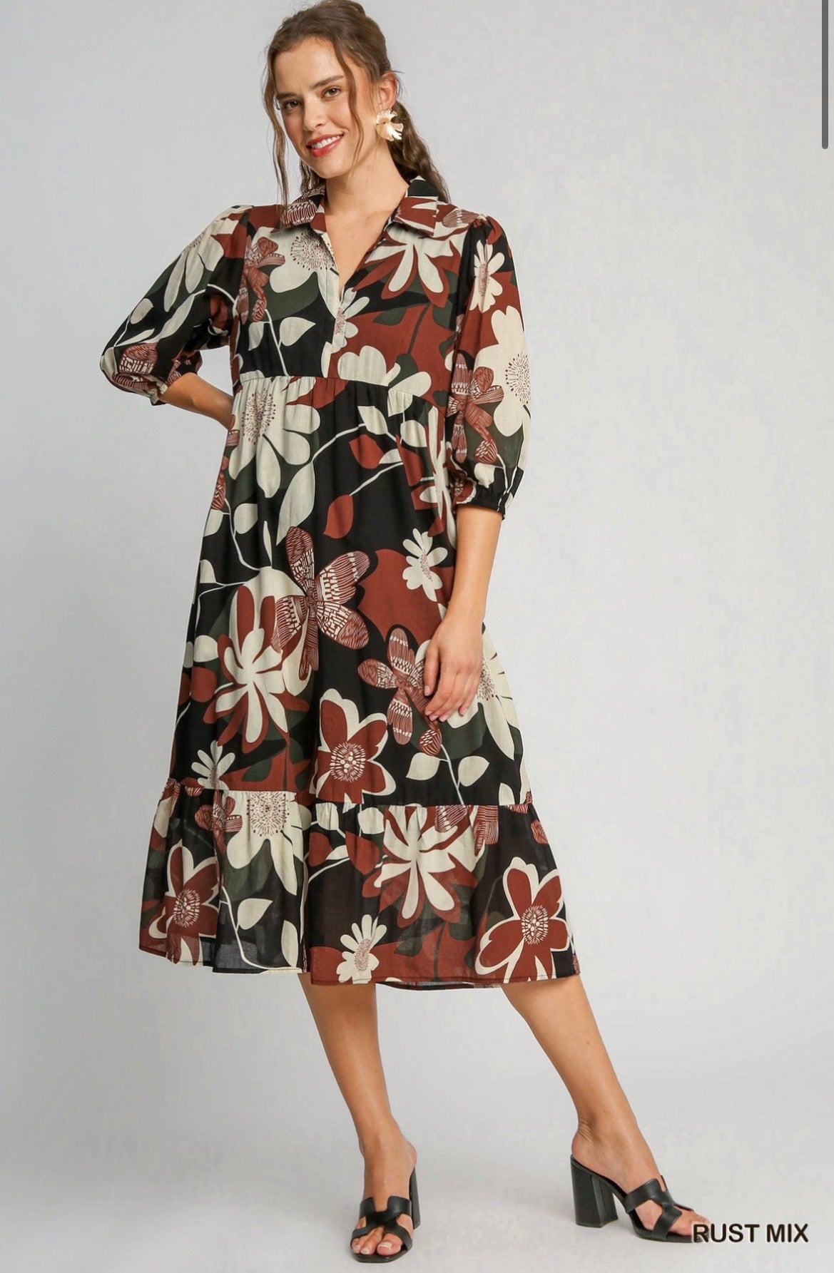 Floral Abstract Print Tiered Dress
