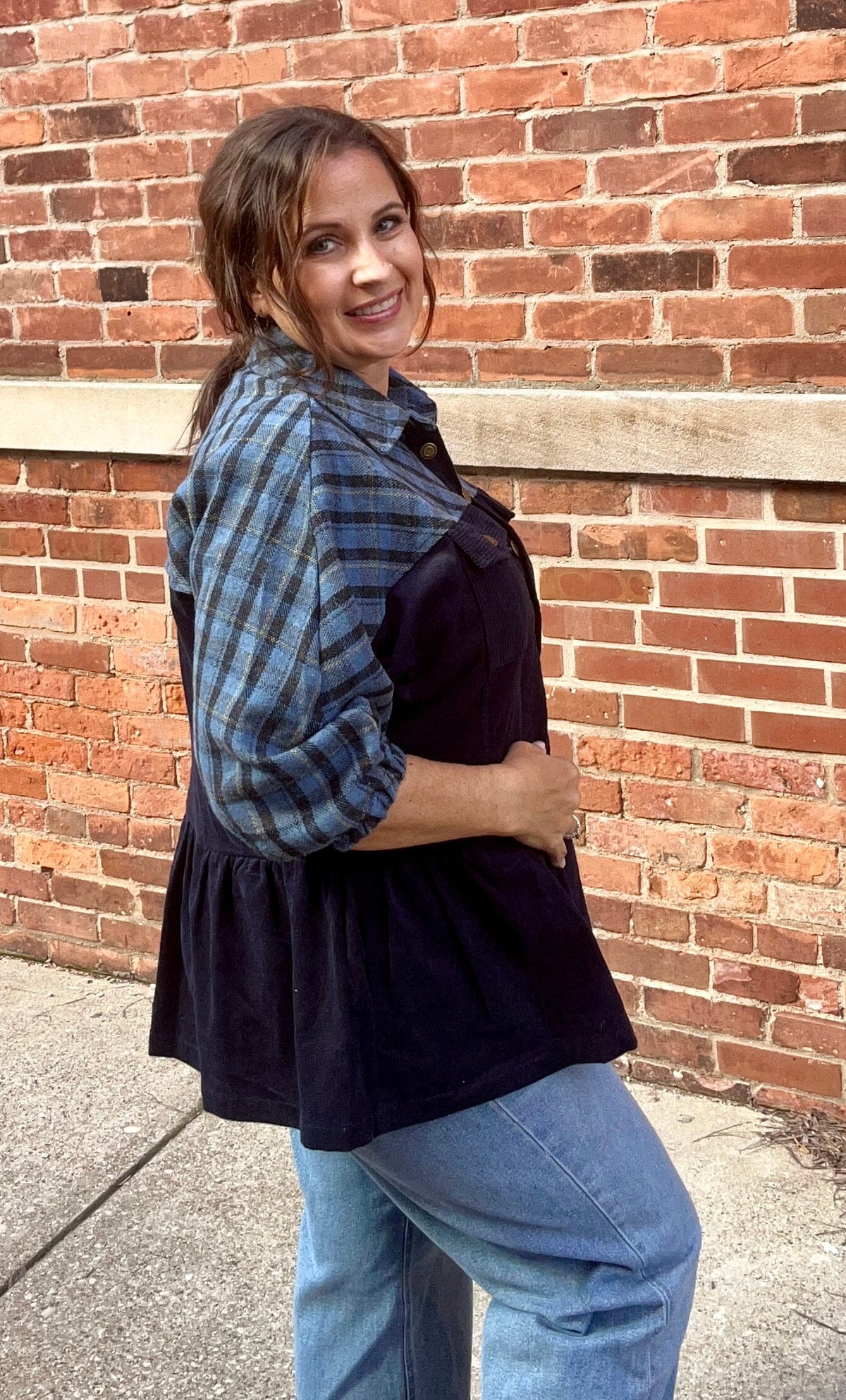 Plaid Contrast Corduroy Button Down Shacket