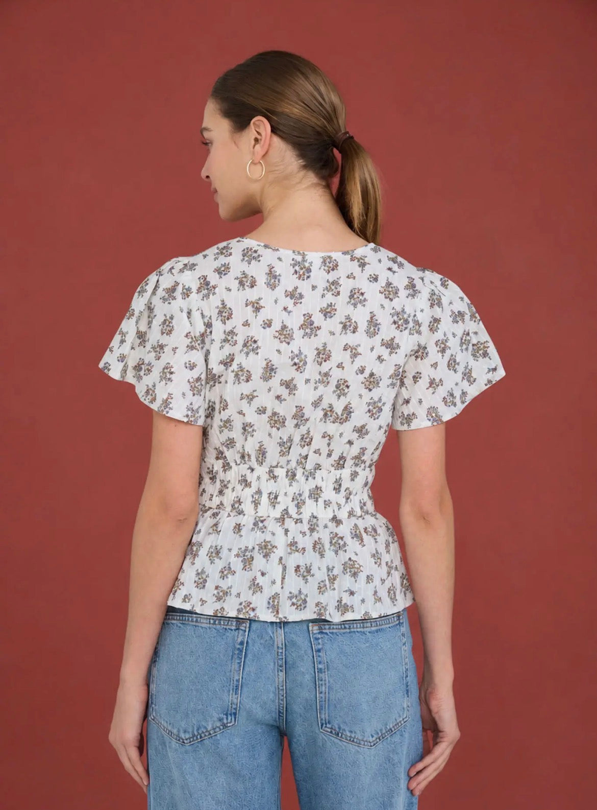 Floral Clip Dot Split Neck