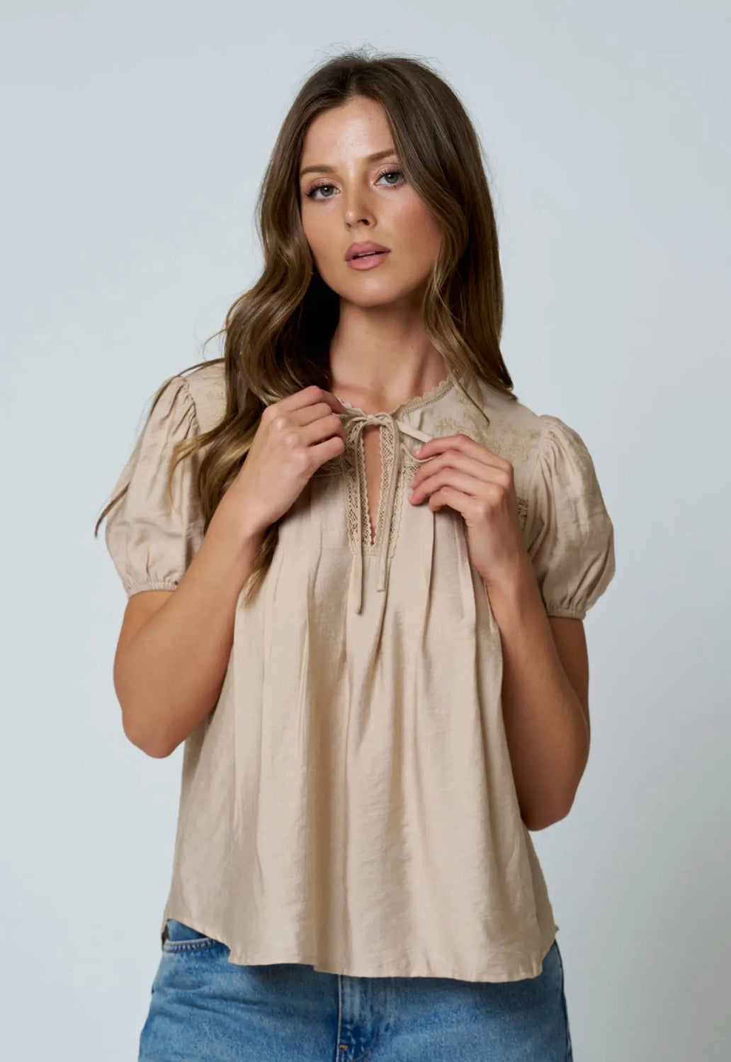 Embroidered Yoke Lace Top