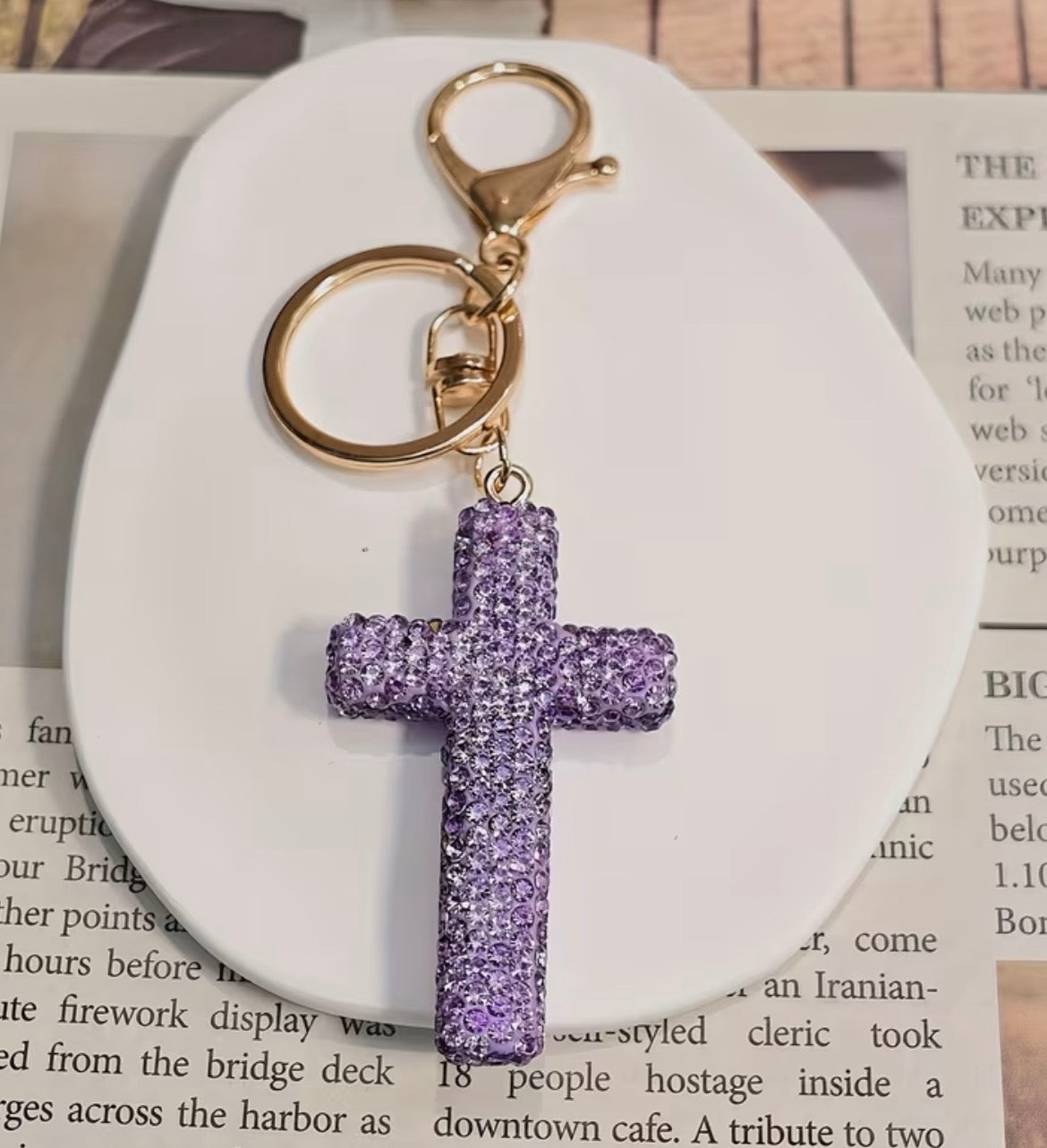 Rhinestone Cross Keychain