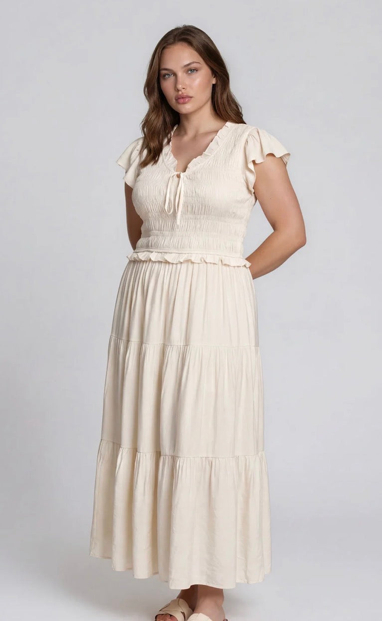 Plus Size Smocked Front Tie Ruffle