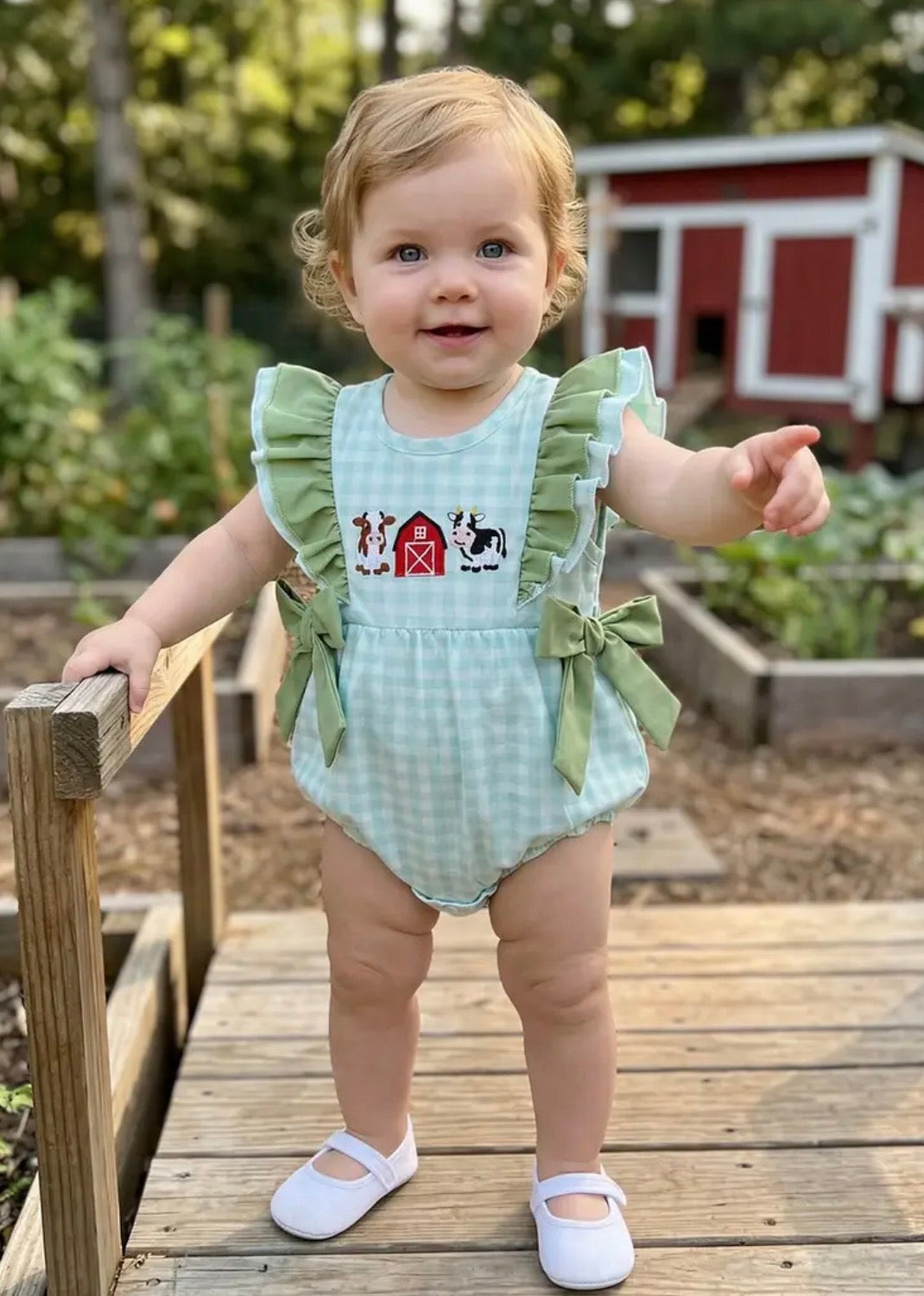 Green Plaid Farm Romper