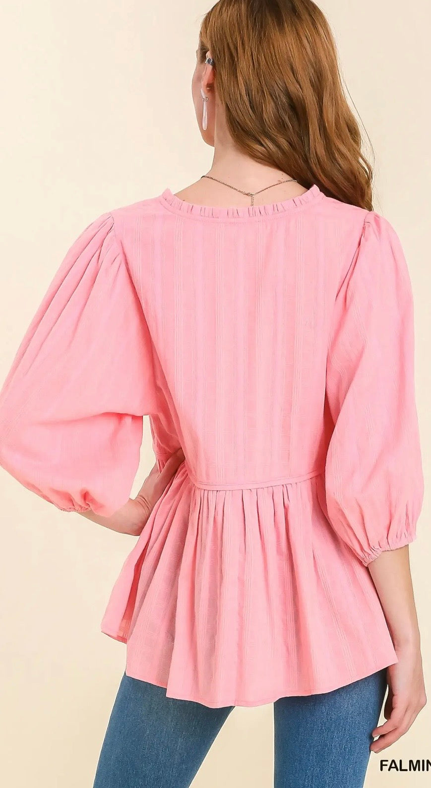 UMGEE Checkered 3/4 Sleeve BabyDoll High Low Hem Top