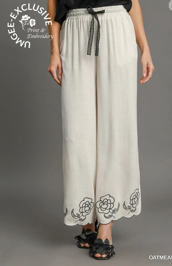 UMGEE - Linen Wide Leg Scalloped Hemline