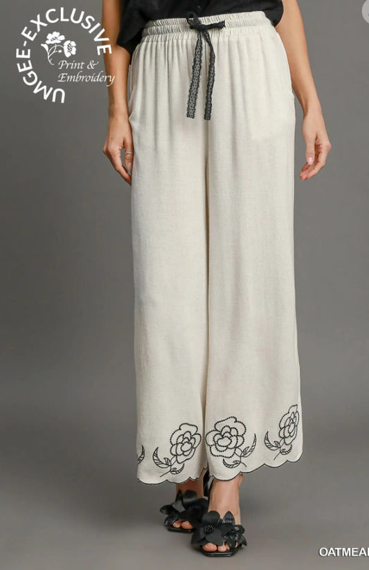 UMGEE - Linen Wide Leg Scalloped Hemline