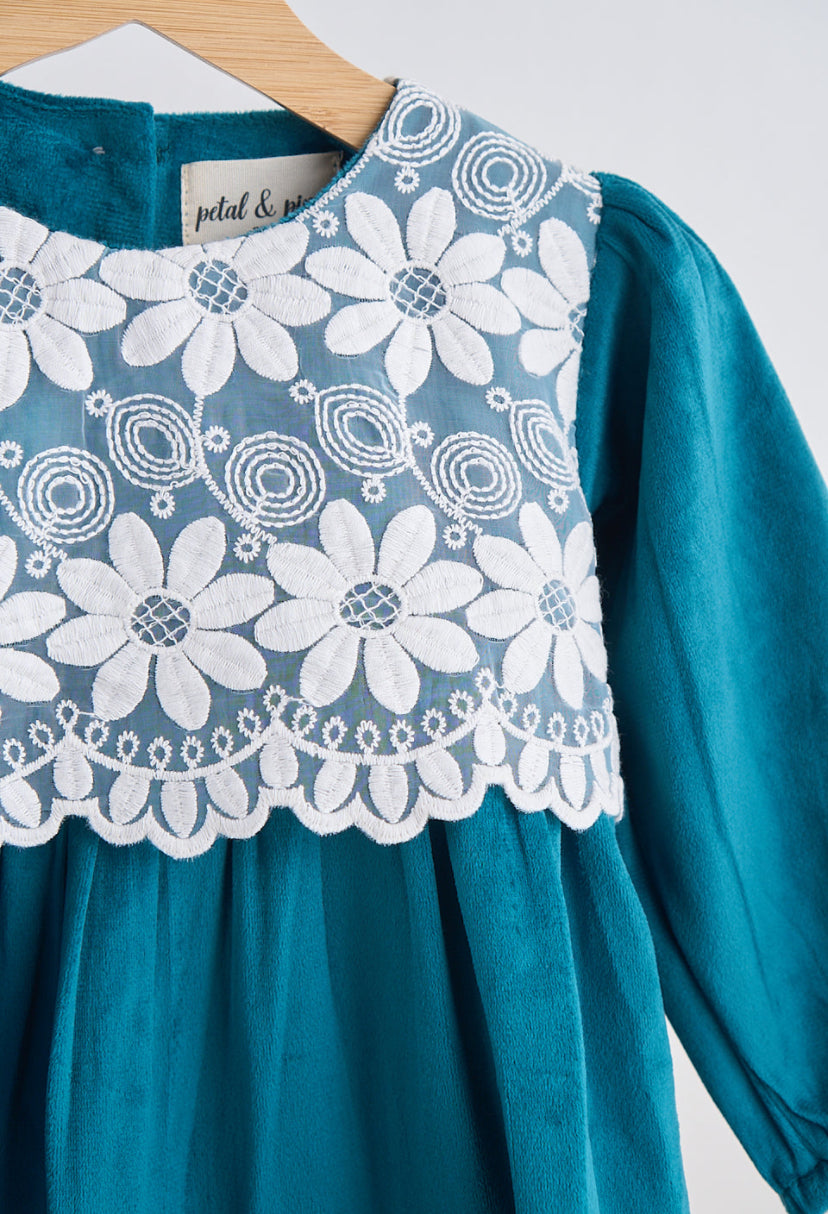 Teal Velvet Lace Dress/Romper