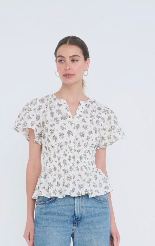 Floral Clip Dot Split Neck