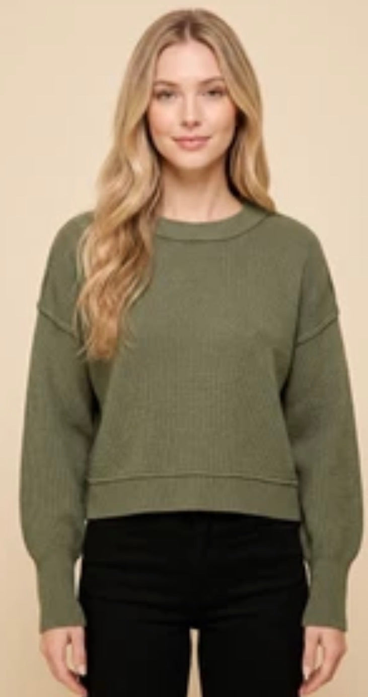 Hayden Rib Cuffed Olive Sweater