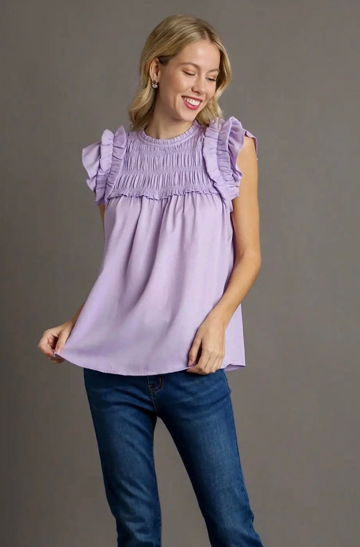 UMGEE Boxy Cut Ruffle Detailed Top with Back Button Keyhole