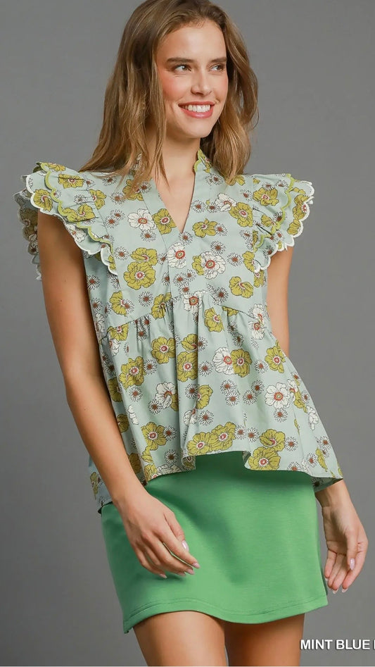 UMGEE Floral Print Peplum Top