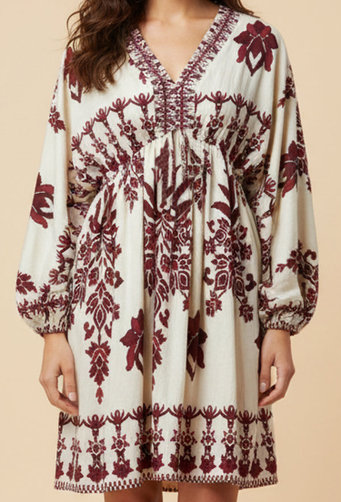 Hayden Cream/Burgundy Dress