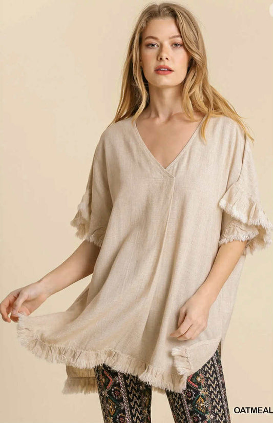 UMGEE V-Neck Ruffle Sleeve Tunic