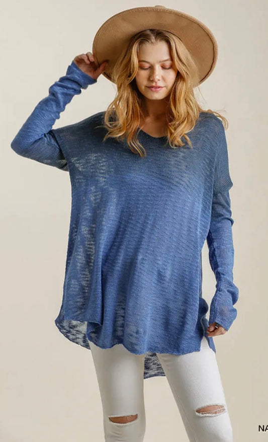 UMGEE Dip Dye Loose Knit Sweater Side Slits High Low