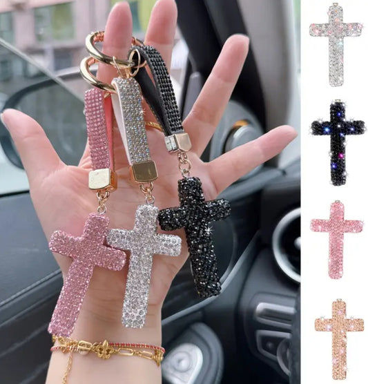 Rhinestone Cross Keychain