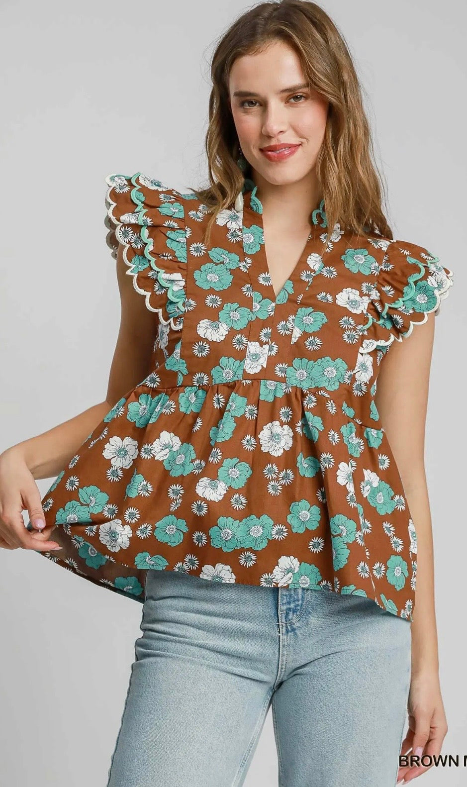 UMGEE Floral Print Peplum Top
