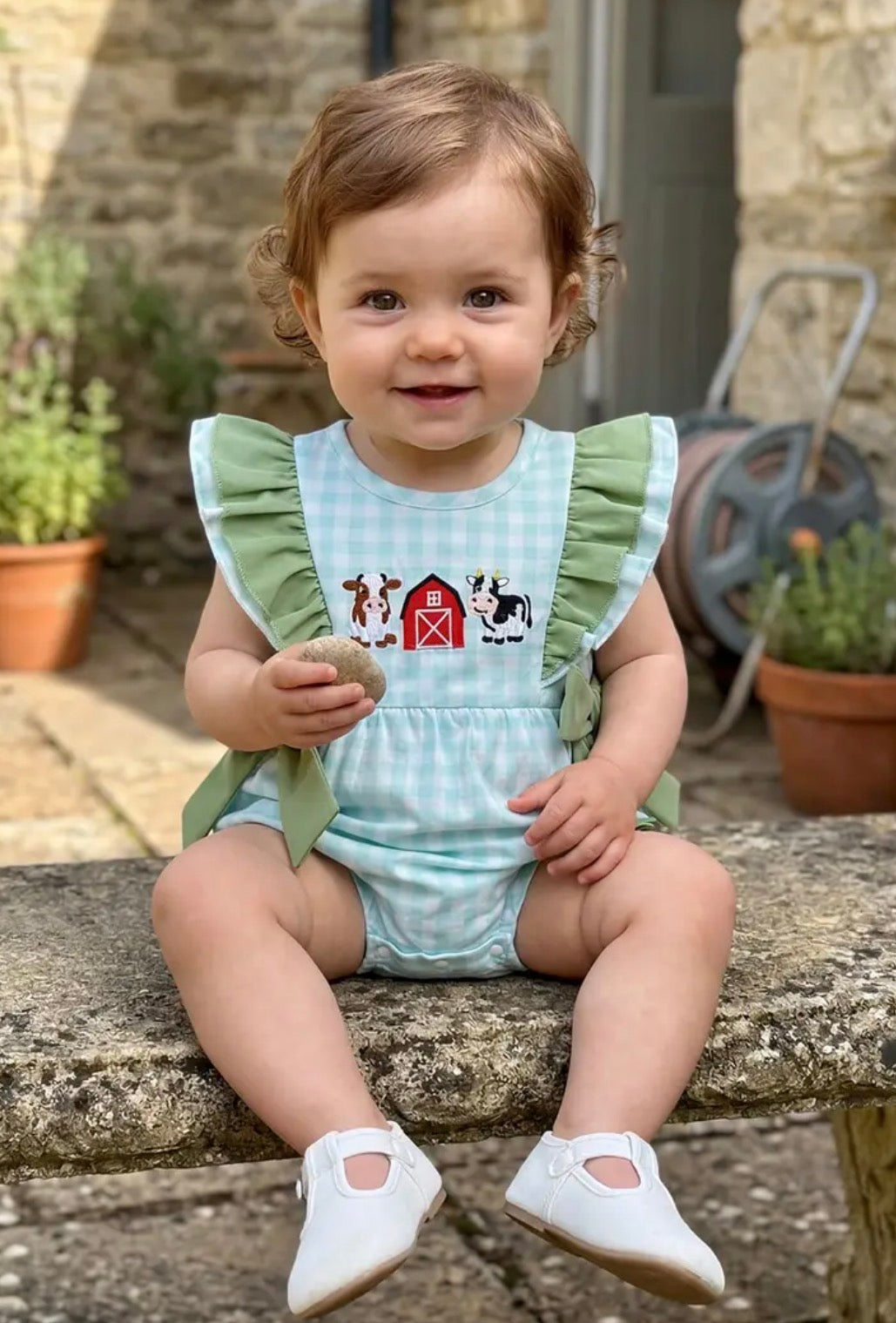 Green Plaid Farm Romper