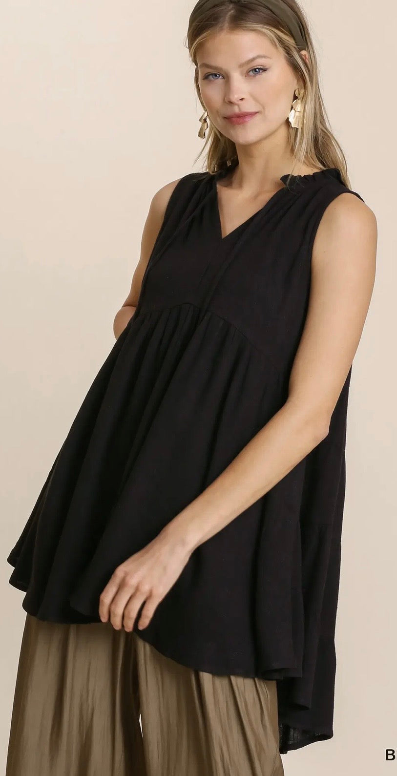 UMGEE Linen Blend Sleeveless Tiered Tunic Top