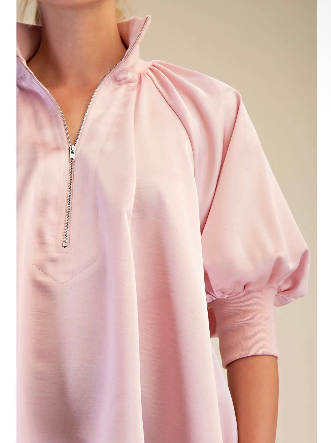 Mock Neck Puff Band Sleeve