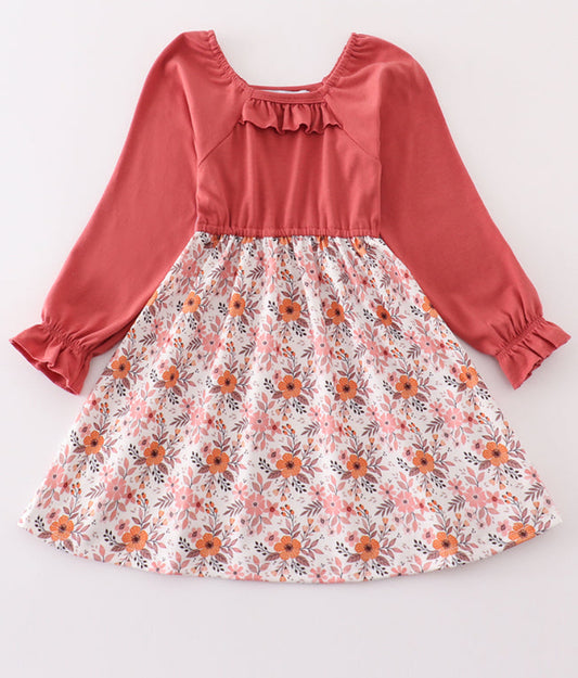 Solid and Floral Print Dress