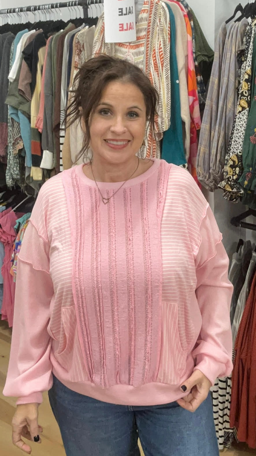 Textured Stripe Contrast Knit Top T6203