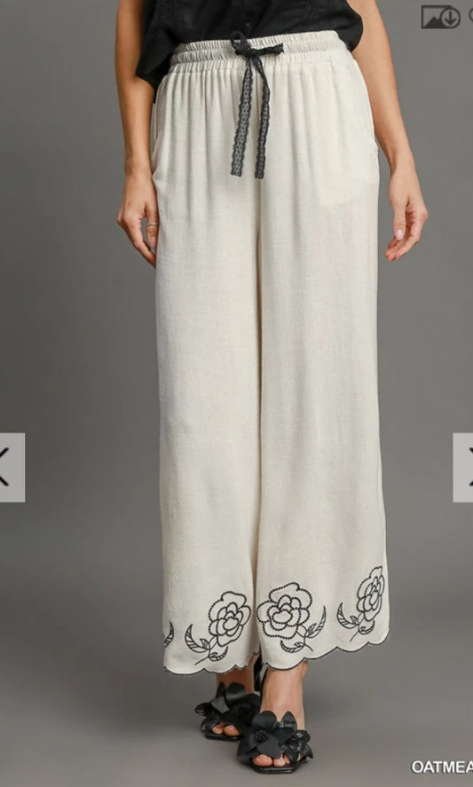 UMGEE - Linen Wide Leg Scalloped Hemline