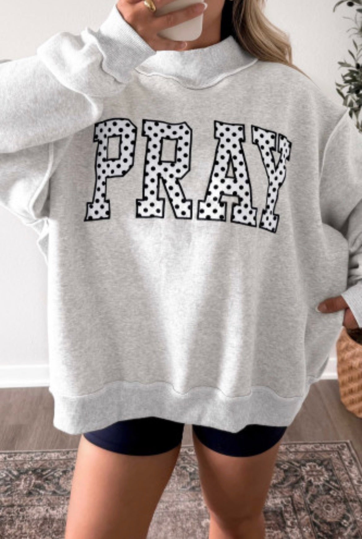 PRAY Embroidered Oversized Mock Neck Sweatshirt