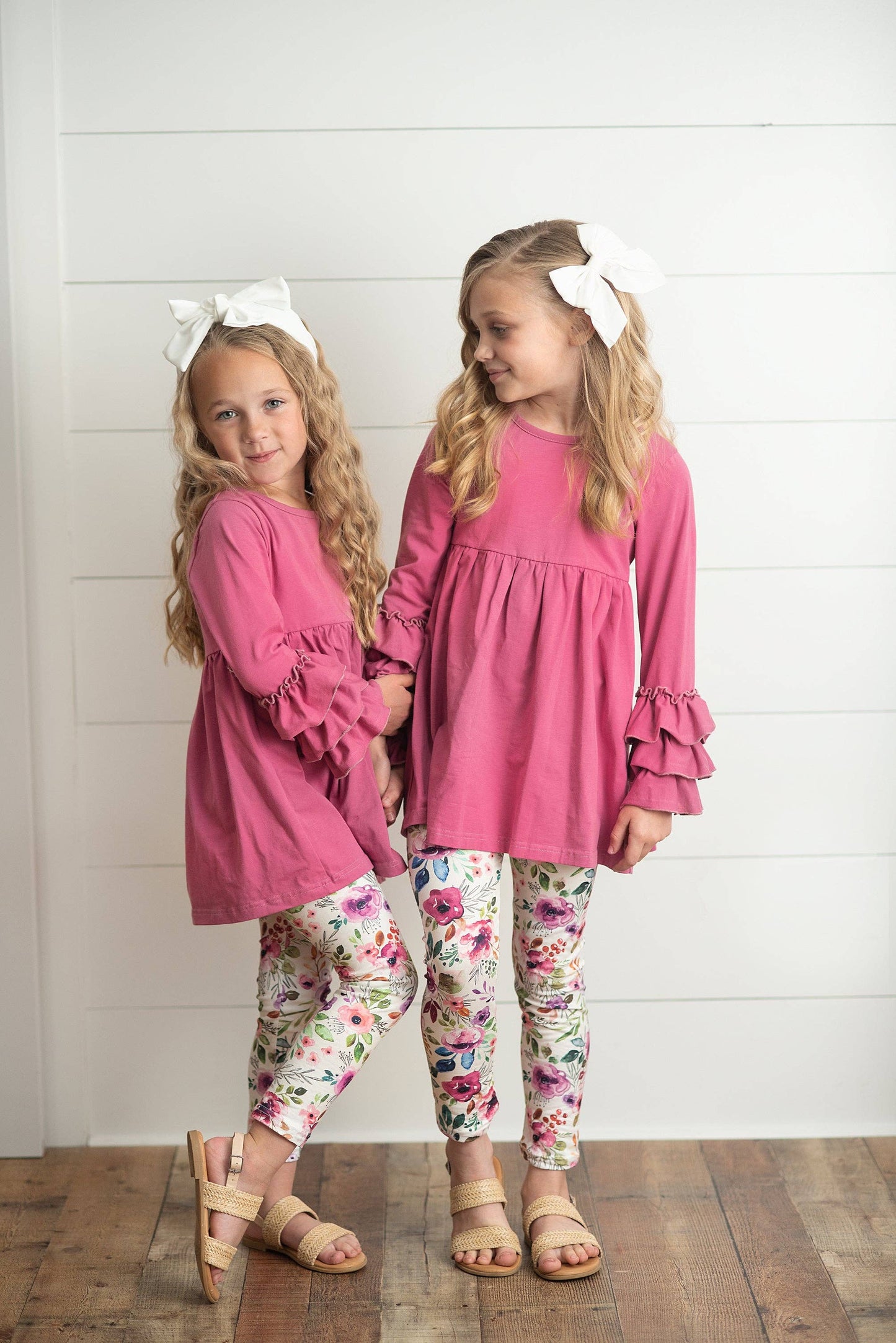 Kids Plum Floral 3 Ruffles Shirt & Leggings Set