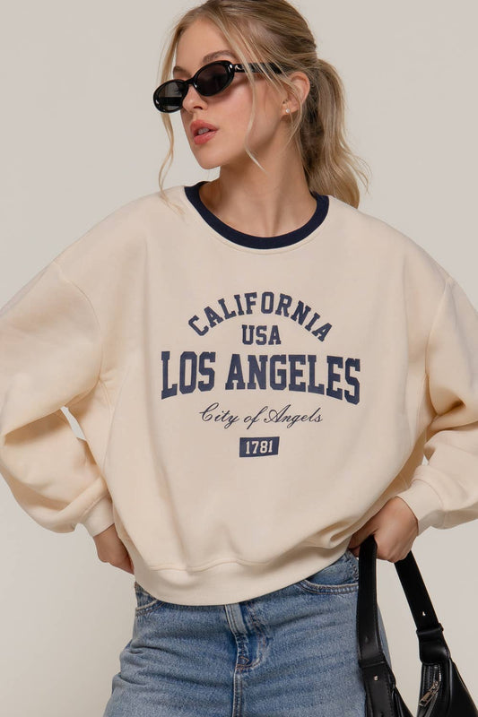Long Sleeve Printed Oversized Varsity Sweatshirt