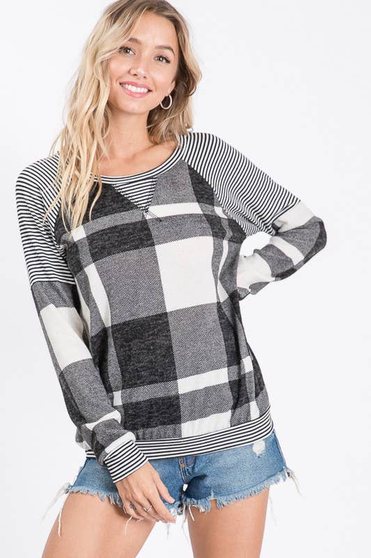 Brushed Mohair Plaid Sweatshirt