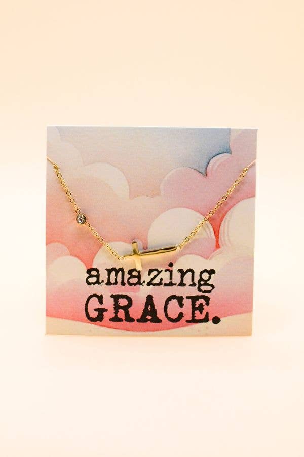 Amazing Grace Cross Necklace - Christian Jewelry, Faith Gift