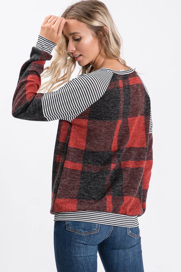Brushed Mohair Plaid Sweatshirt