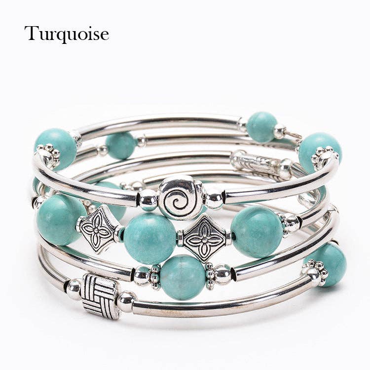 Natural Stone Beaded Wrap Bracelet Stretch Bangle - CS