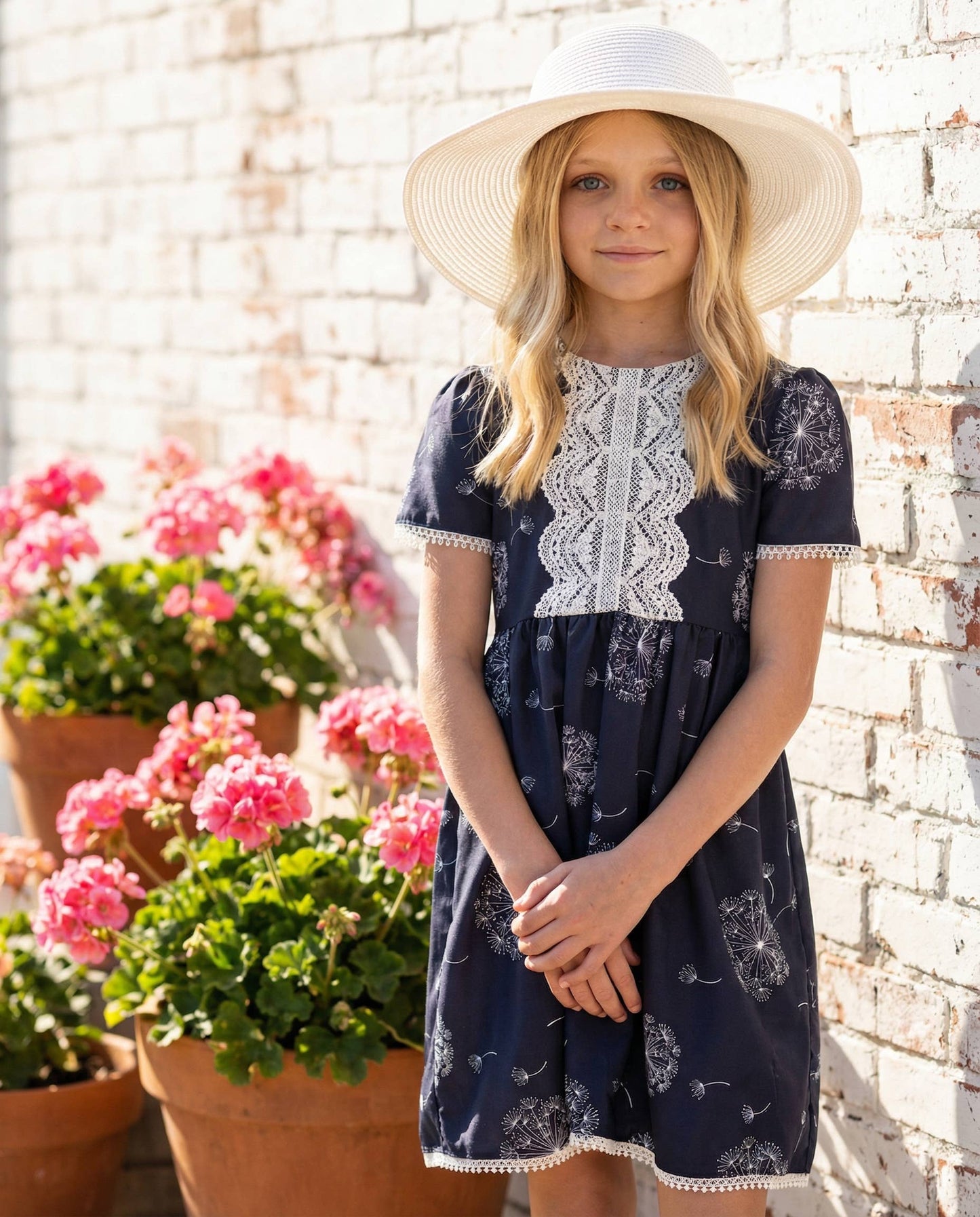 Girls Charcoal Dandelion Wish Lace Dress
