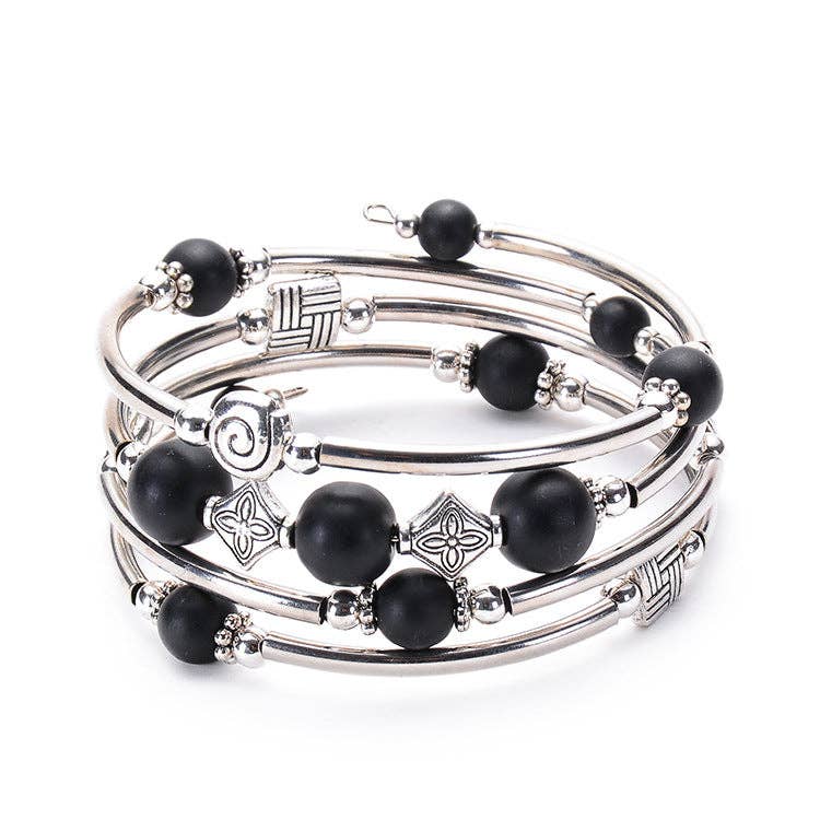 Natural Stone Beaded Wrap Bracelet Stretch Bangle - CS
