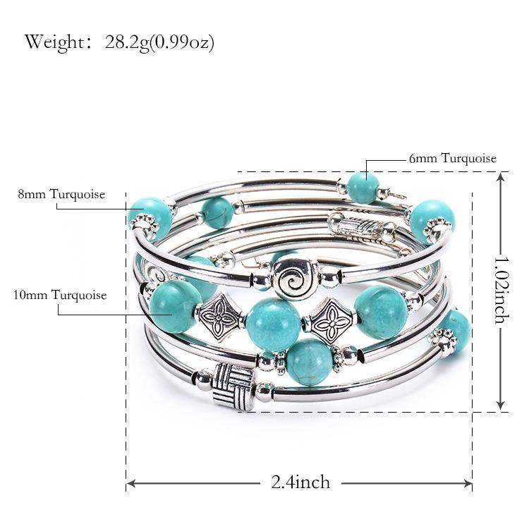 Natural Stone Beaded Wrap Bracelet Stretch Bangle - CS