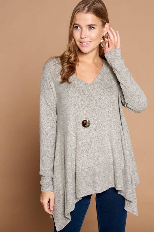 ETK-7833  V Neck Casual Hacci Brush Top