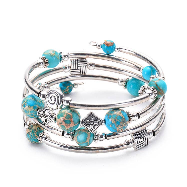 Natural Stone Beaded Wrap Bracelet Stretch Bangle - CS