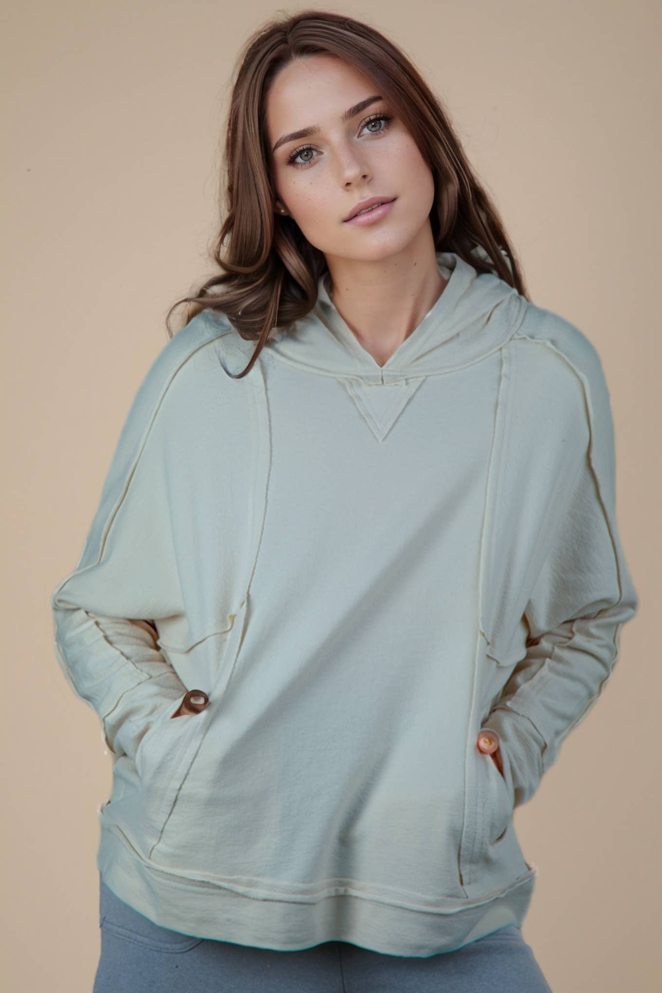 Raw Edge Cute Detail Hoodie Knit Top