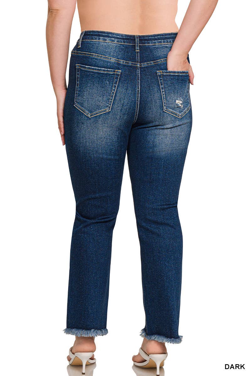 Plus High Rise Straight Raw Hem Cropped Denim Pants