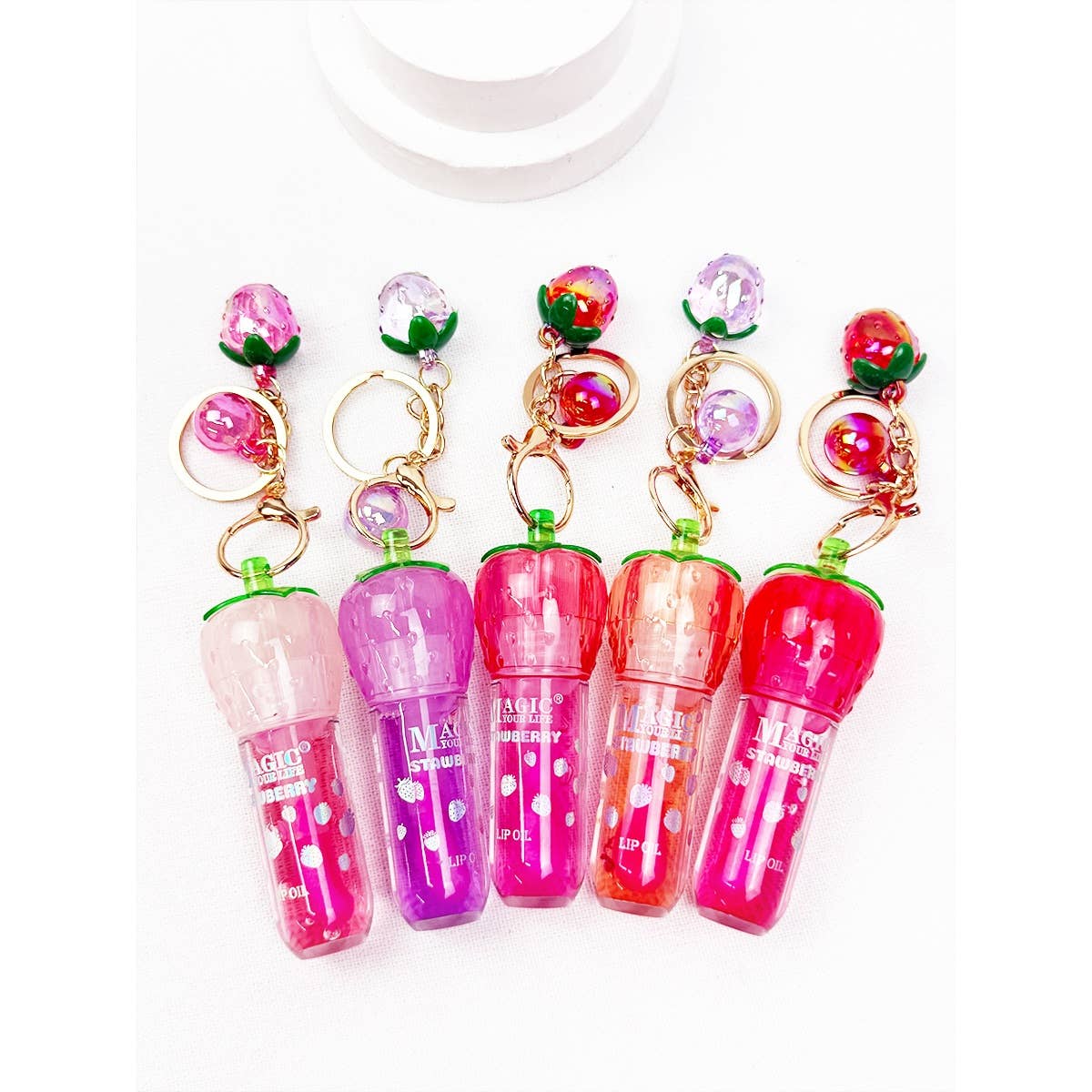Strawberry Charm Keychain Lip Gloss Set