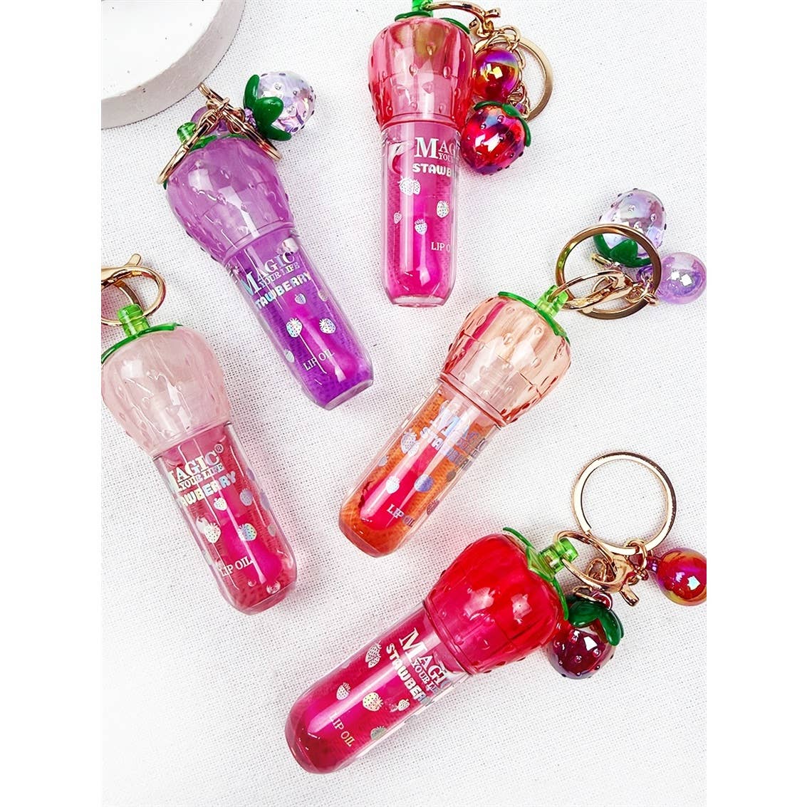 Strawberry Charm Keychain Lip Gloss Set
