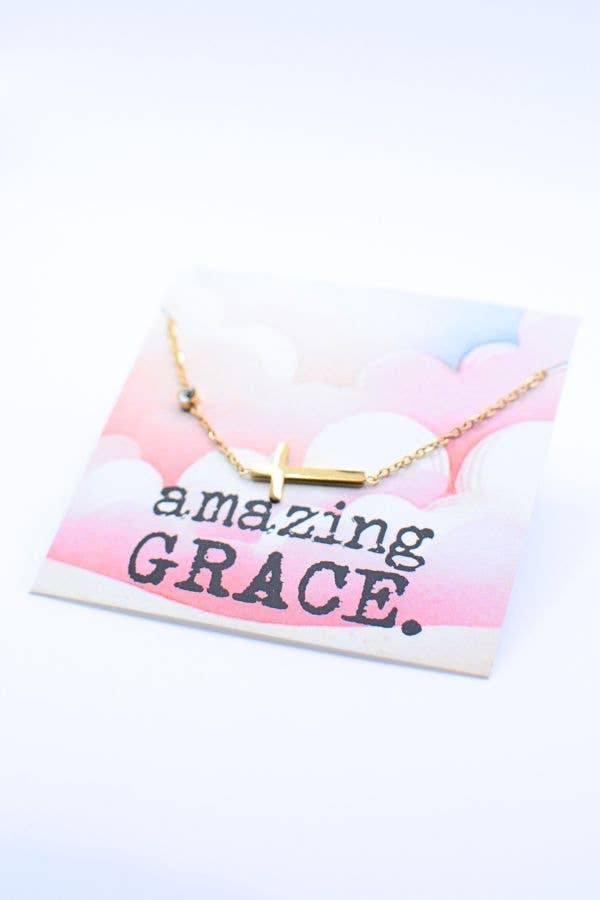 Amazing Grace Cross Necklace - Christian Jewelry, Faith Gift