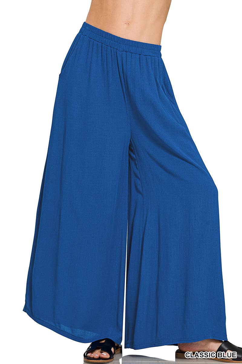 Woven Crinkle Wide Pants With Pockets