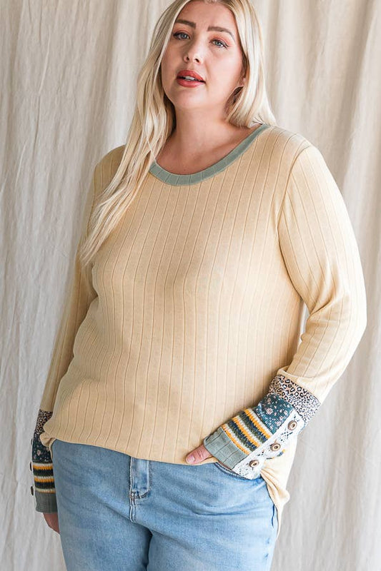 [PLUS SIZE] Casual Ribbed Knit Top with Lace Trim T4527XL