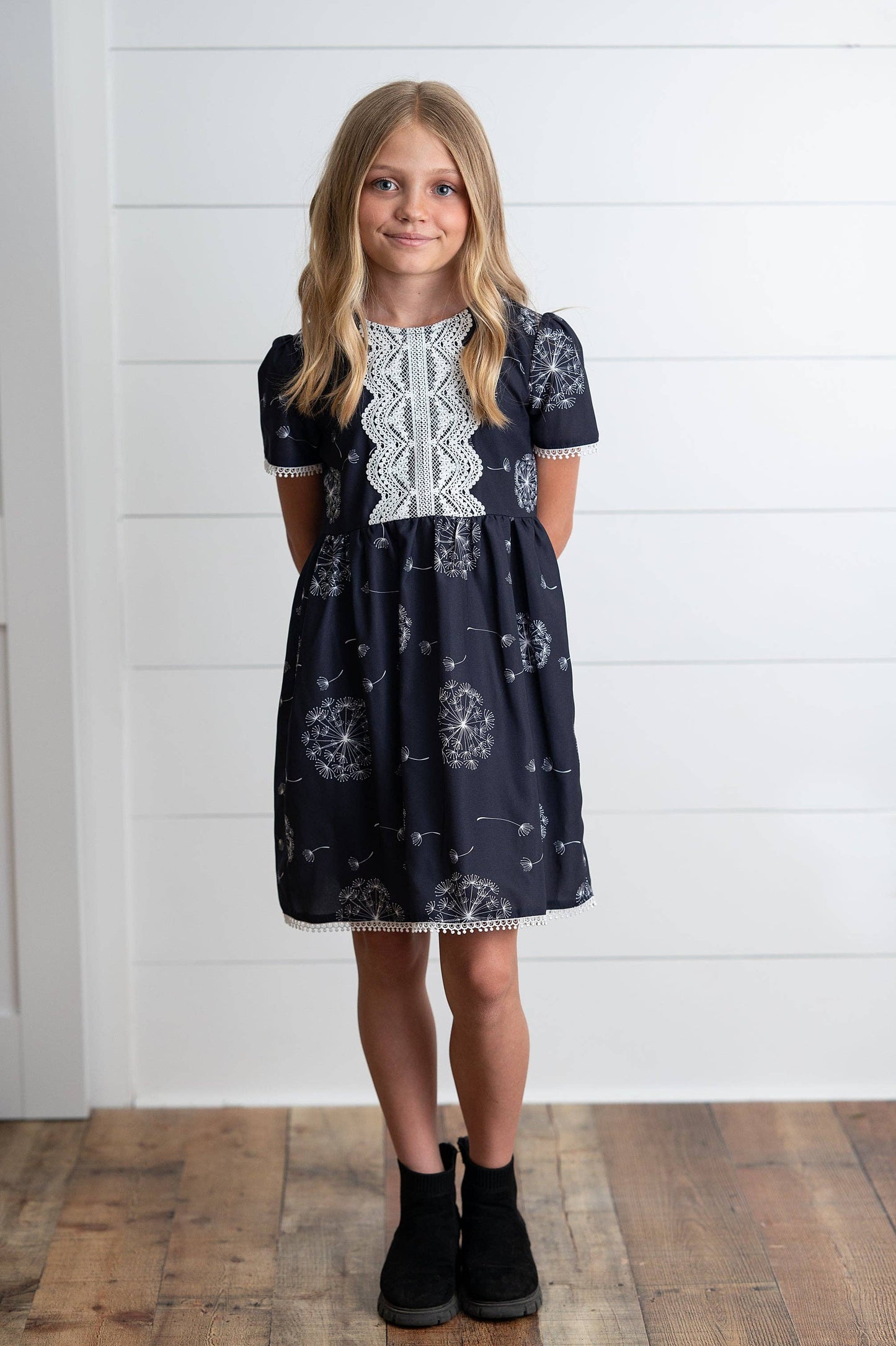 Girls Charcoal Dandelion Wish Lace Dress