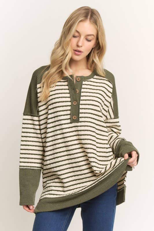 ROUND NECK JACQUARD STRIPE PRINT TOP